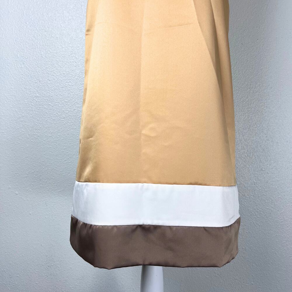 Loalde Gold Colorblock Bow Neck Sleeveless Shift Dress 6 Mod Retro Satin - Picture 3 of 6